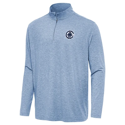Men's Antigua Heather Aqua LA Clippers Hunk Quarter-Zip Top