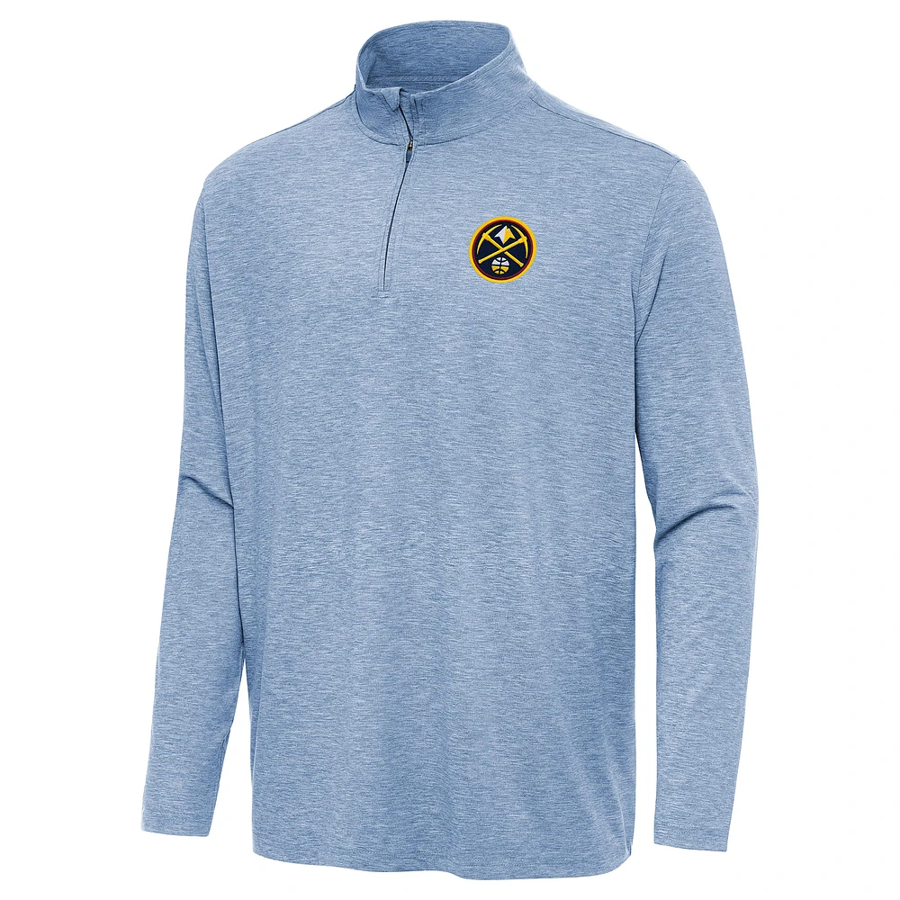 Men's Antigua Heather Blue Denver Nuggets Hunk Quarter-Zip Top