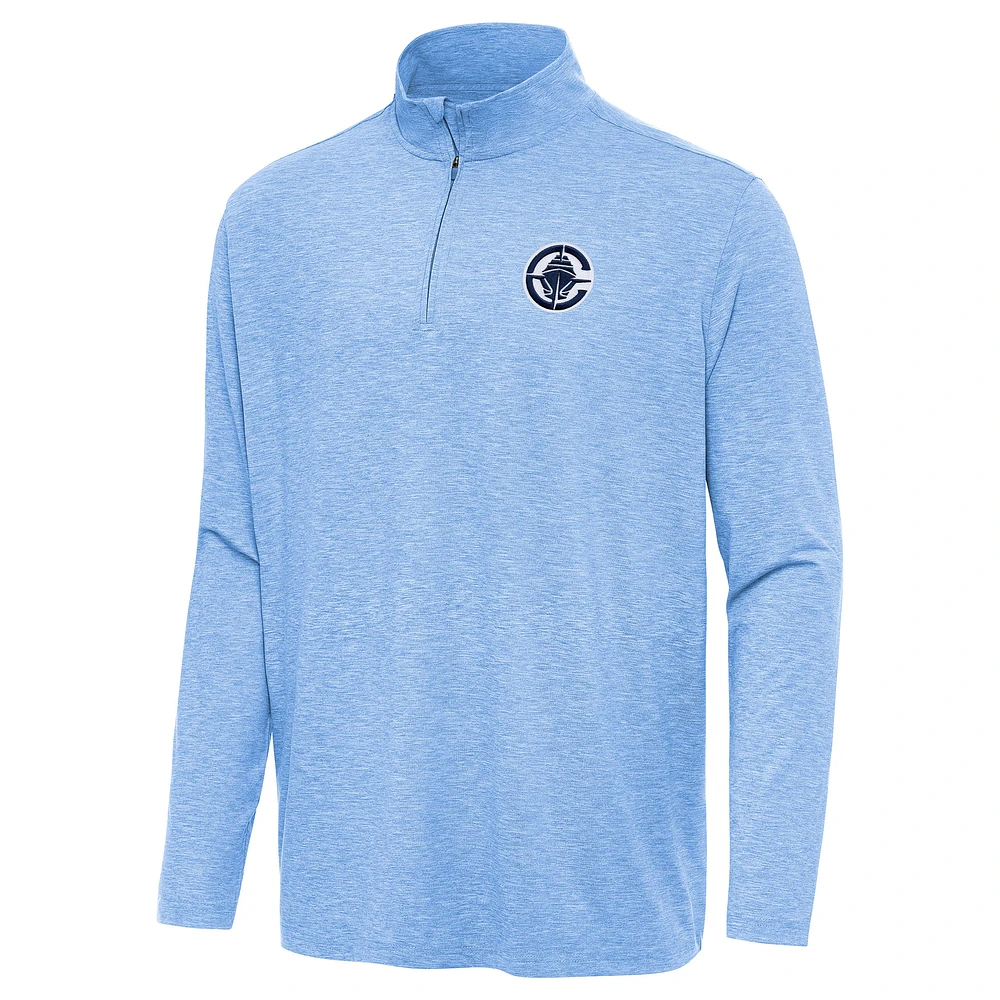 Men's Antigua Heather Powder Blue LA Clippers Hunk Quarter-Zip Top