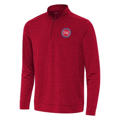 Men's Antigua Heather Red Detroit Pistons Bright Quarter-Zip Top
