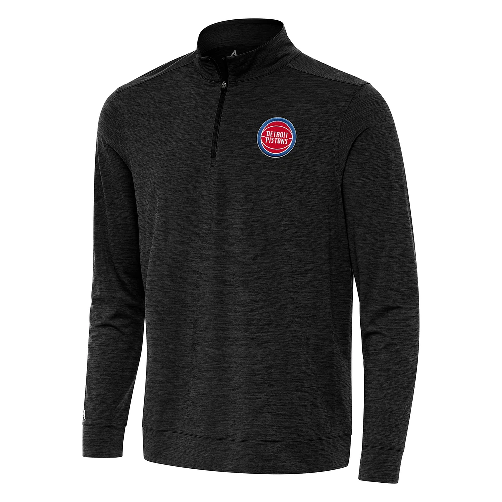Men's Antigua Heather Black Detroit Pistons Bright Quarter-Zip Top