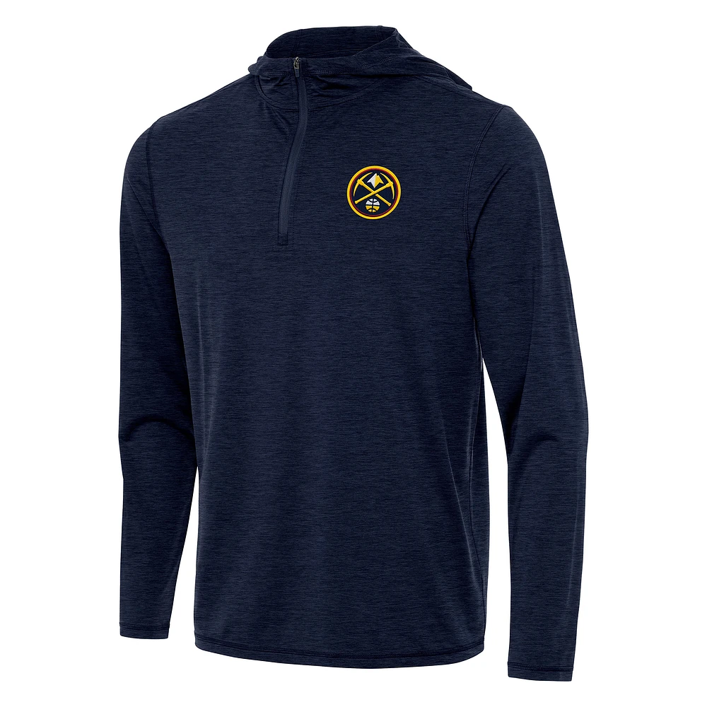 Men's Antigua Heather Navy Denver Nuggets Tidy Quarter-Zip Hoodie