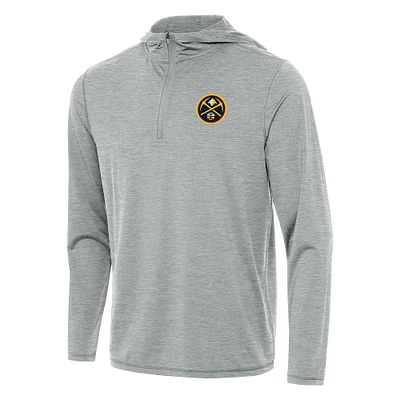 Men's Antigua Heather Gray Denver Nuggets Tidy Quarter-Zip Hoodie