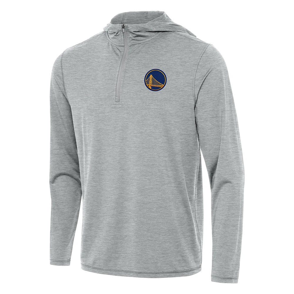 Men's Antigua Heather Gray Golden State Warriors Tidy Quarter-Zip Hoodie