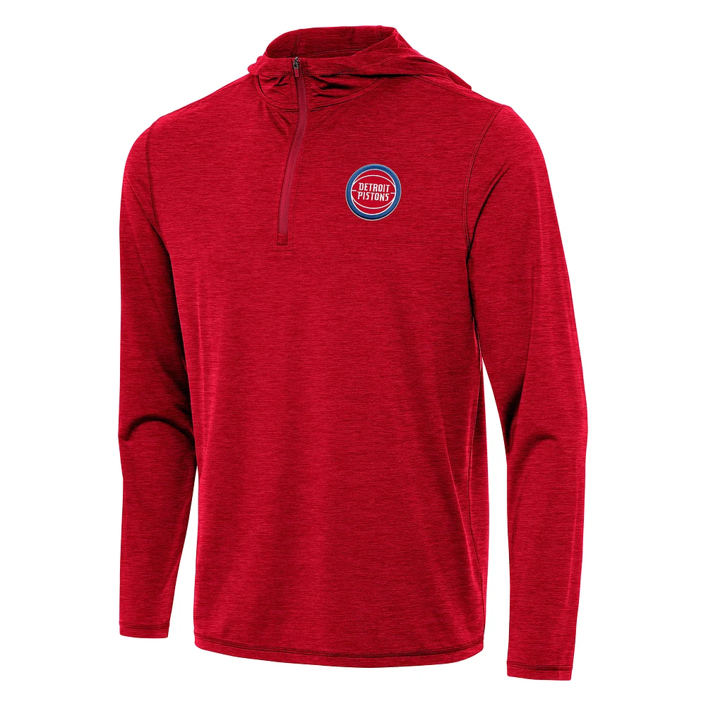 Men's Antigua Heather Red Detroit Pistons Tidy Quarter-Zip Hoodie