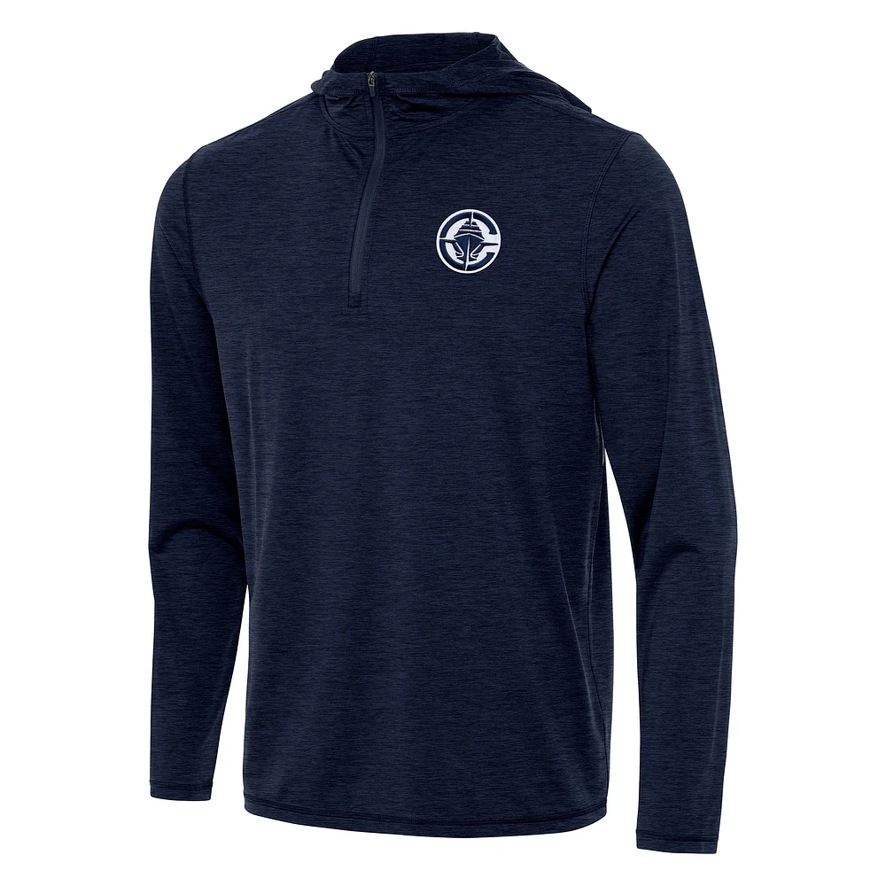 Men's Antigua Heather Navy LA Clippers Tidy Quarter-Zip Hoodie