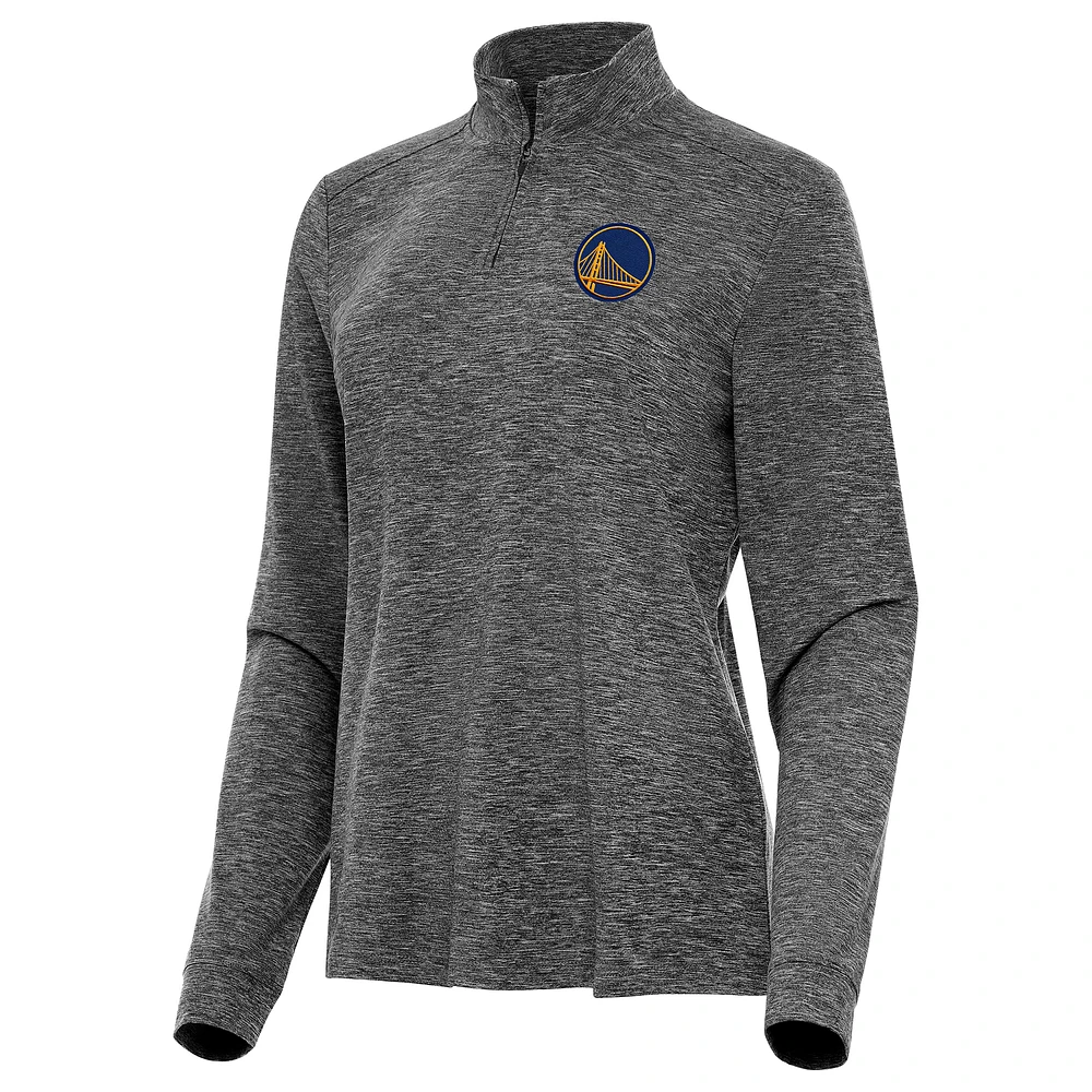 Women's Antigua Heather Black Golden State Warriors Mentor Quarter-Zip Mock Long Sleeve Top
