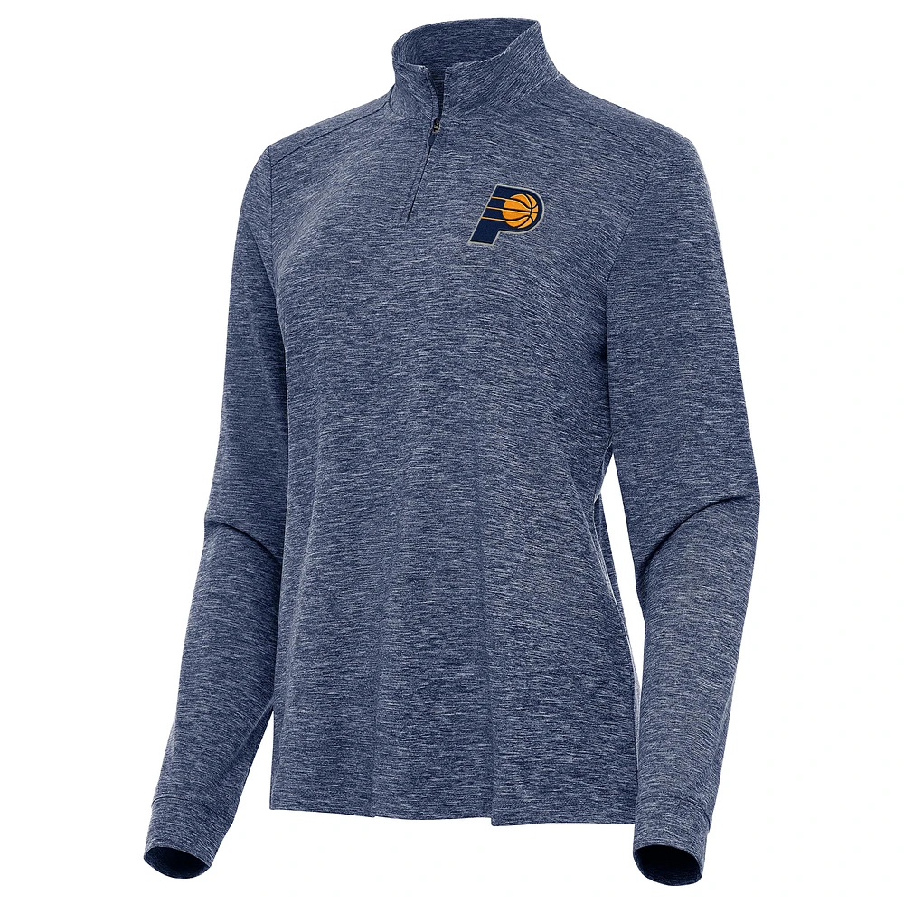 Women's Antigua Heather Navy Indiana Pacers Mentor Quarter-Zip Mock Long Sleeve Top