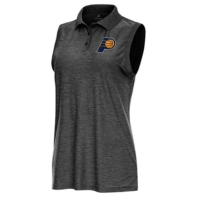 Women's Antigua Heather Black Indiana Pacers Recap Sleeveless Polo