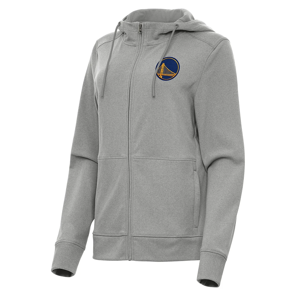 Women's Antigua Heather Gray Golden State Warriors Seeker Full-Zip Hoodie Jacket
