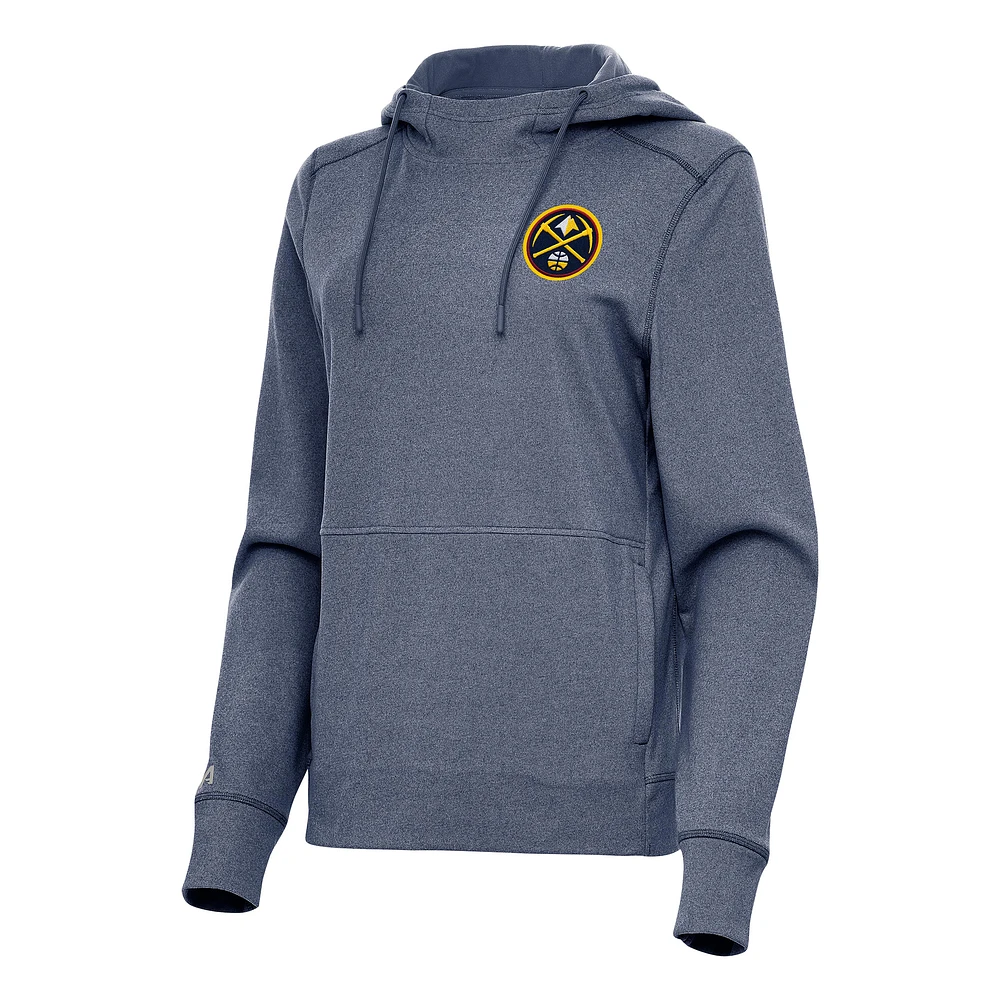 Women's Antigua Heather Navy Denver Nuggets Justice Pullover Hoodie