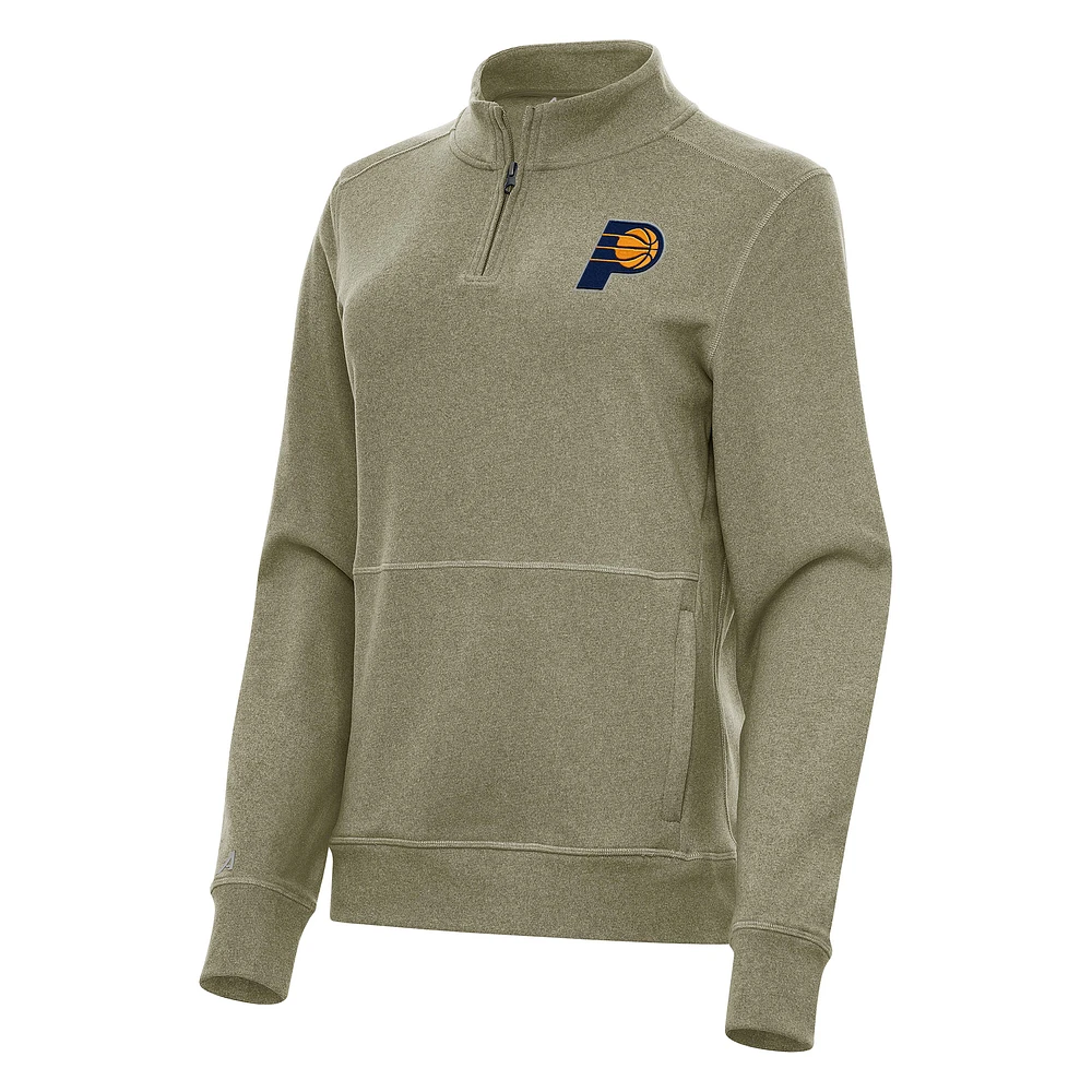 Women's Antigua Olive Indiana Pacers Crush Quarter-Zip Fleece Sweatshirt