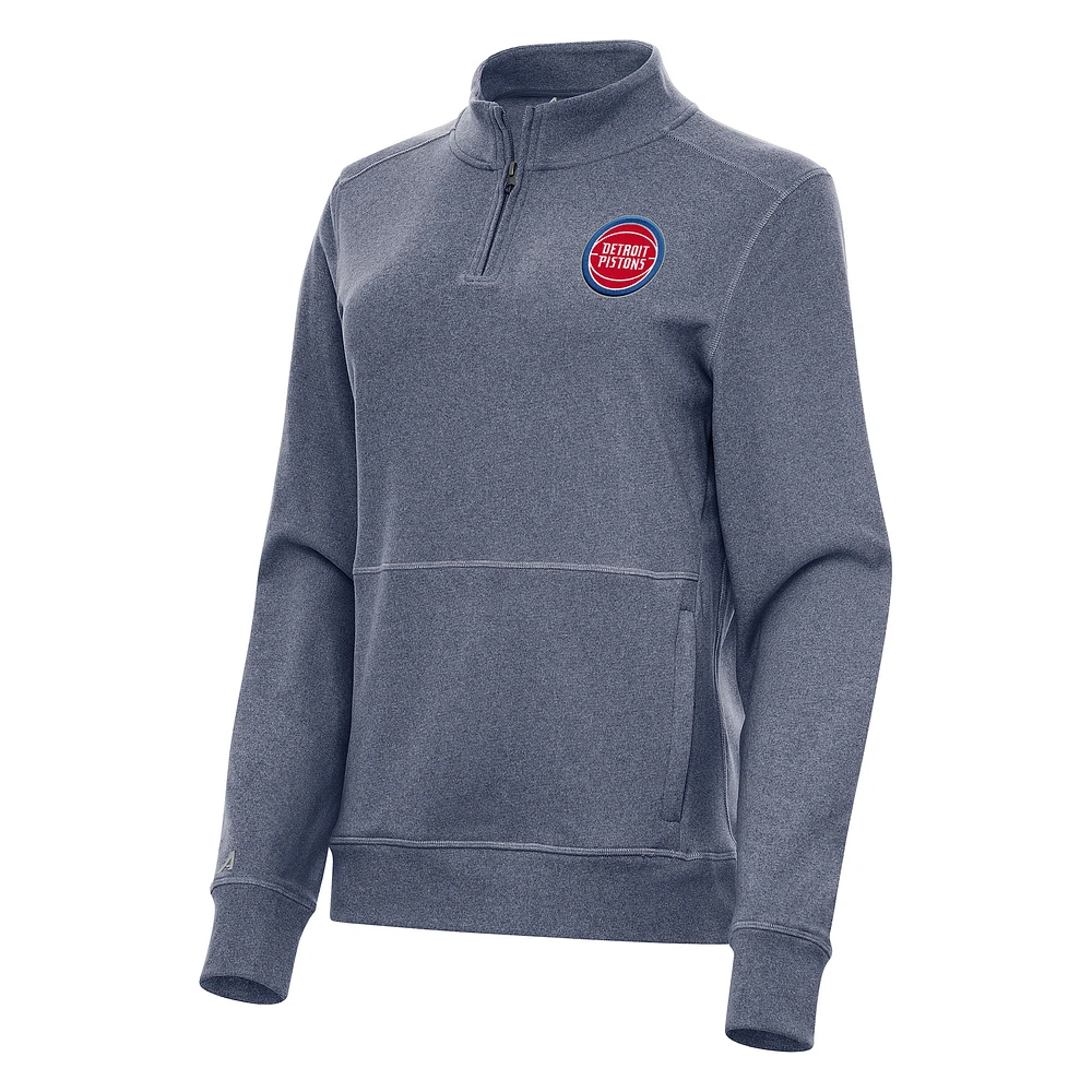 Women's Antigua Heather Navy Detroit Pistons Crush Quarter-Zip Fleece Sweatshirt