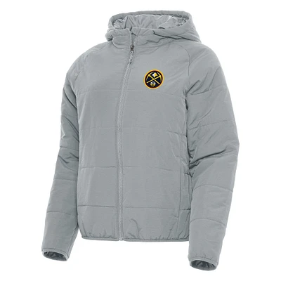 Women's Antigua Gray Denver Nuggets Universe Full-Zip Puffer Jacket