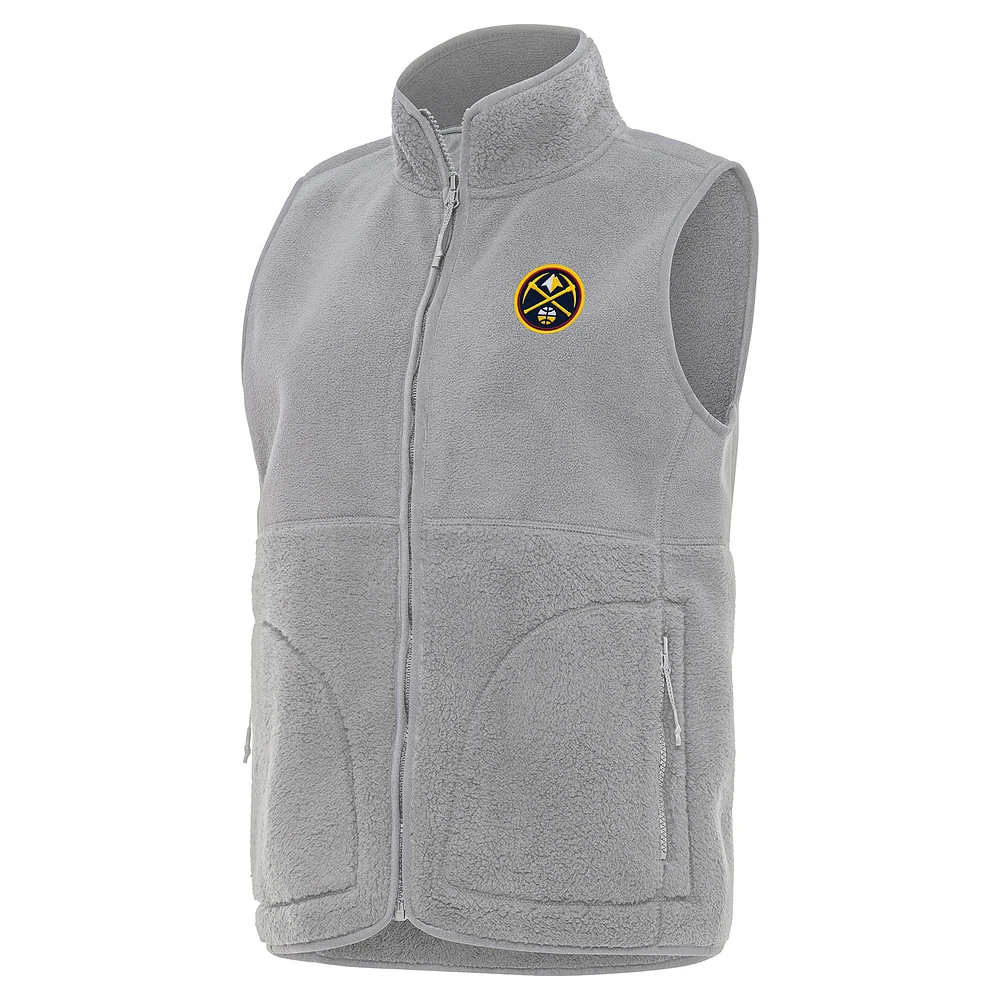 Women's Antigua Gray Denver Nuggets Nostalgic Full-Zip Vest