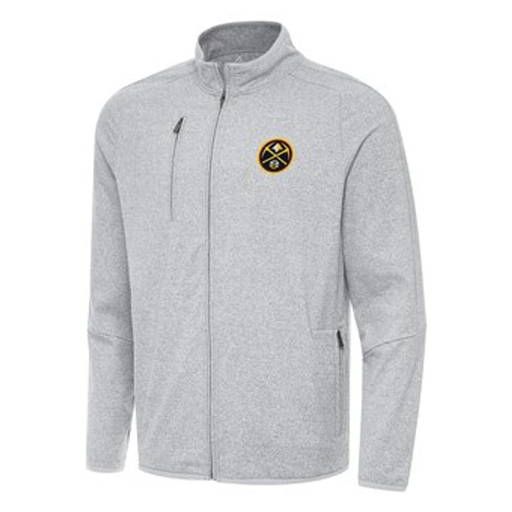 Men's Antigua Heather Gray Denver Nuggets Hold-Up Full-Zip Tri-Blend Jacket