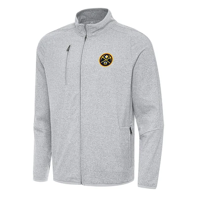 Men's Antigua Heather Gray Denver Nuggets Hold-Up Full-Zip Tri-Blend Jacket