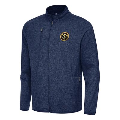 Men's Antigua Heather Navy Denver Nuggets Hold-Up Full-Zip Tri-Blend Jacket