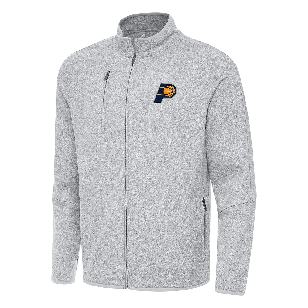 Men's Antigua Heather Gray Indiana Pacers Hold-Up Full-Zip Tri-Blend Jacket