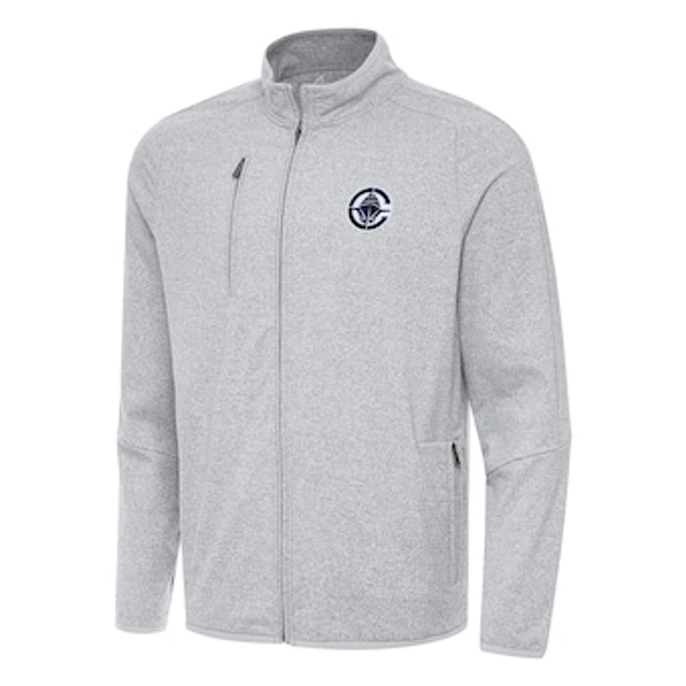 Men's Antigua Heather Gray LA Clippers Hold-Up Full-Zip Tri-Blend Jacket