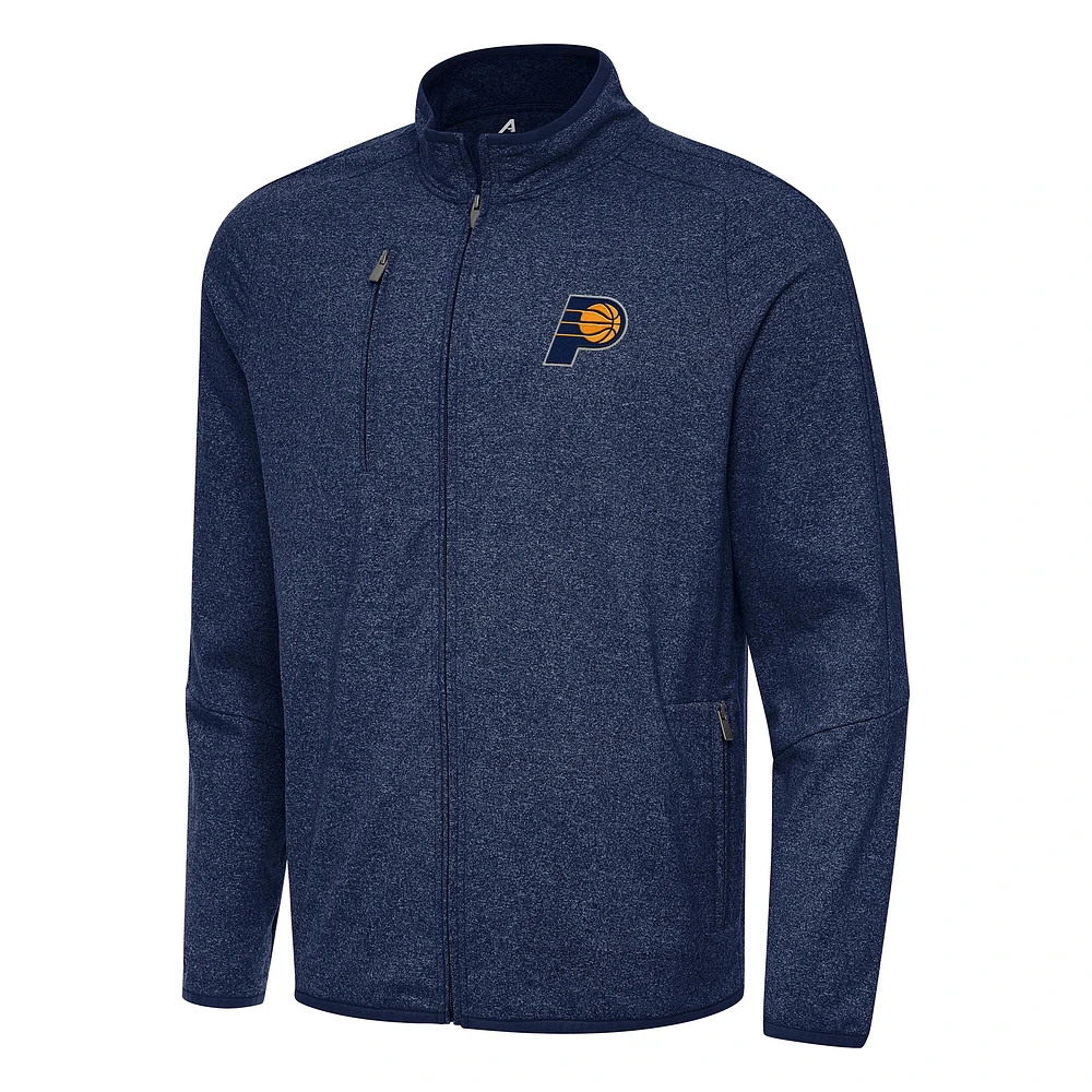 Men's Antigua Heather Navy Indiana Pacers Hold-Up Full-Zip Tri-Blend Jacket