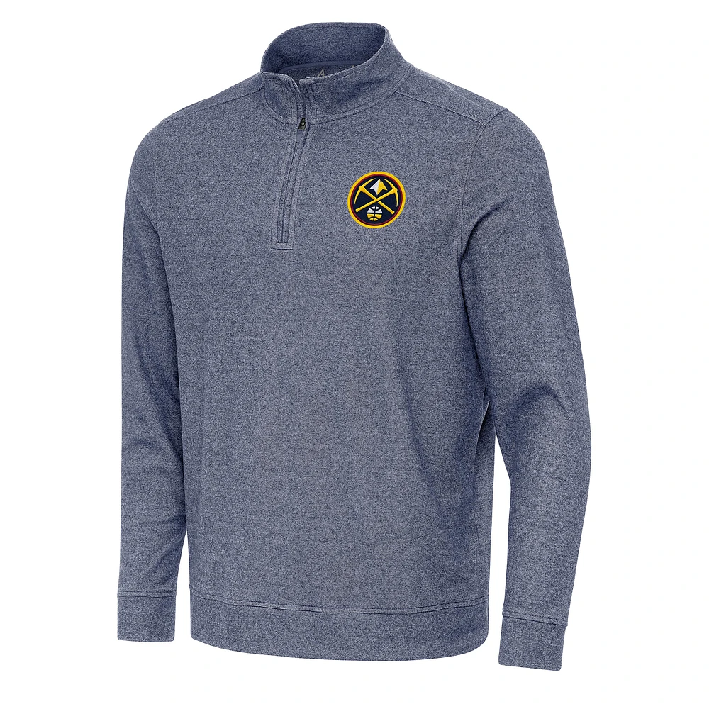 Men's Antigua Heather Navy Denver Nuggets Subtle Quarter-Zip Sweatshirt