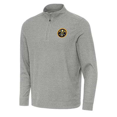 Men's Antigua Heather Gray Denver Nuggets Subtle Quarter-Zip Sweatshirt