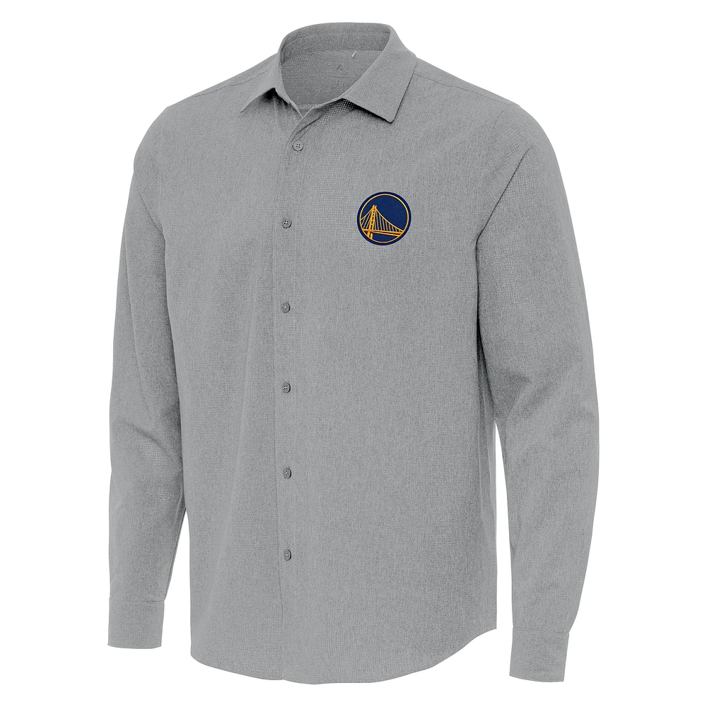 Men's Antigua Gray Golden State Warriors Exposure Woven Long Sleeve Button-Up Shirt