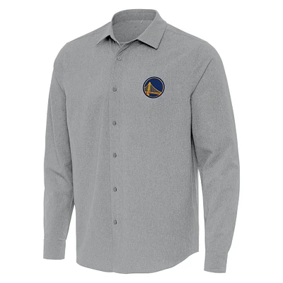 Men's Antigua Gray Golden State Warriors Exposure Woven Long Sleeve Button-Up Shirt