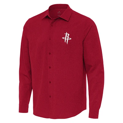 Men's Antigua Red Houston Rockets Exposure Woven Long Sleeve Button-Up Shirt