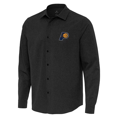 Men's Antigua Black Indiana Pacers Exposure Woven Long Sleeve Button-Up Shirt