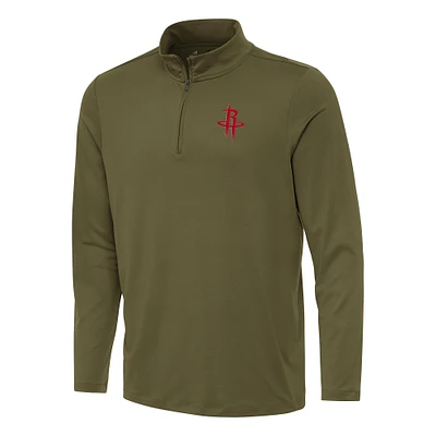 Men's Antigua Olive Houston Rockets Reprocess Quarter-Zip Top