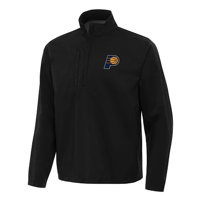 Men's Antigua Black Indiana Pacers Brisk Quarter-Zip Windbreaker