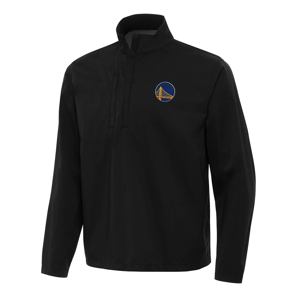 Men's Antigua Black Golden State Warriors Brisk Quarter-Zip Windbreaker