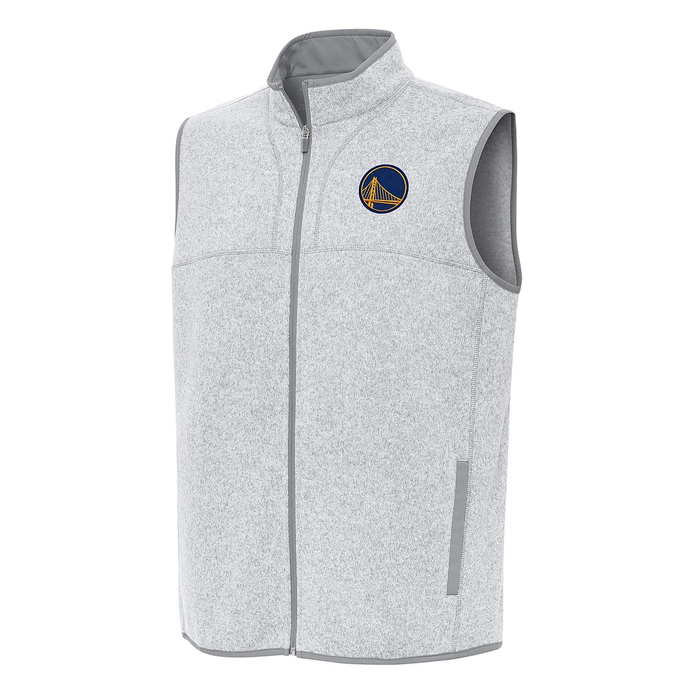Men's Antigua Heather Gray Golden State Warriors Fortune Full-Zip Vest