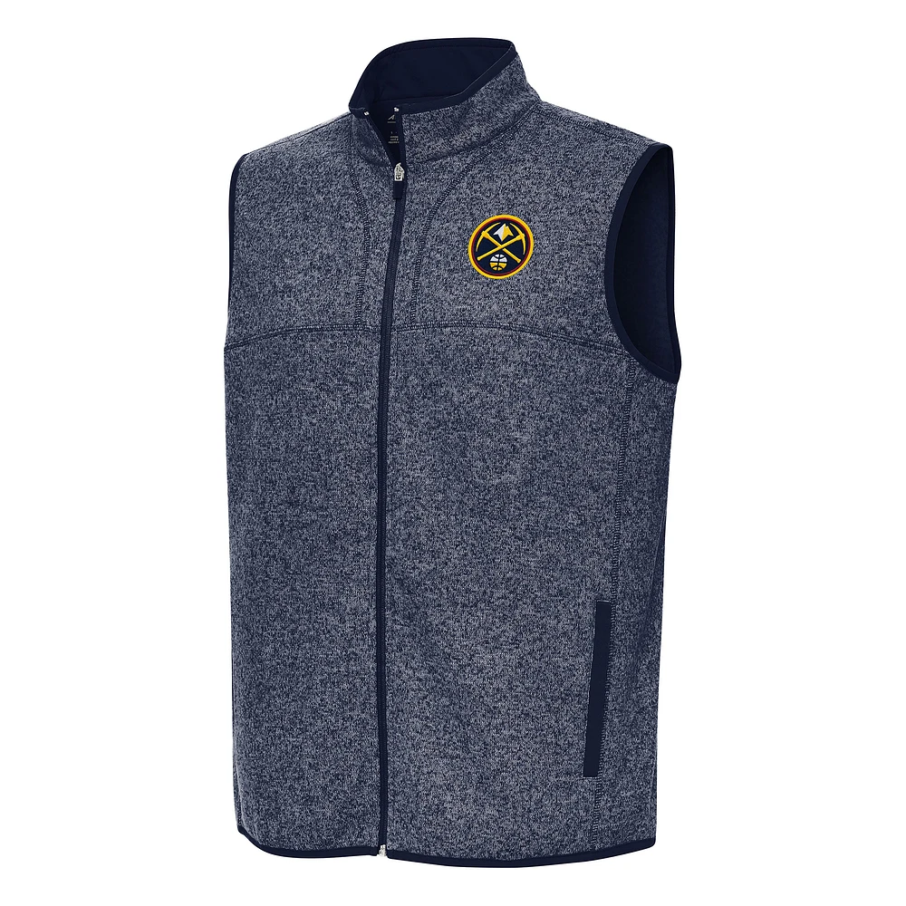 Men's Antigua Heather Navy Denver Nuggets Fortune Full-Zip Vest