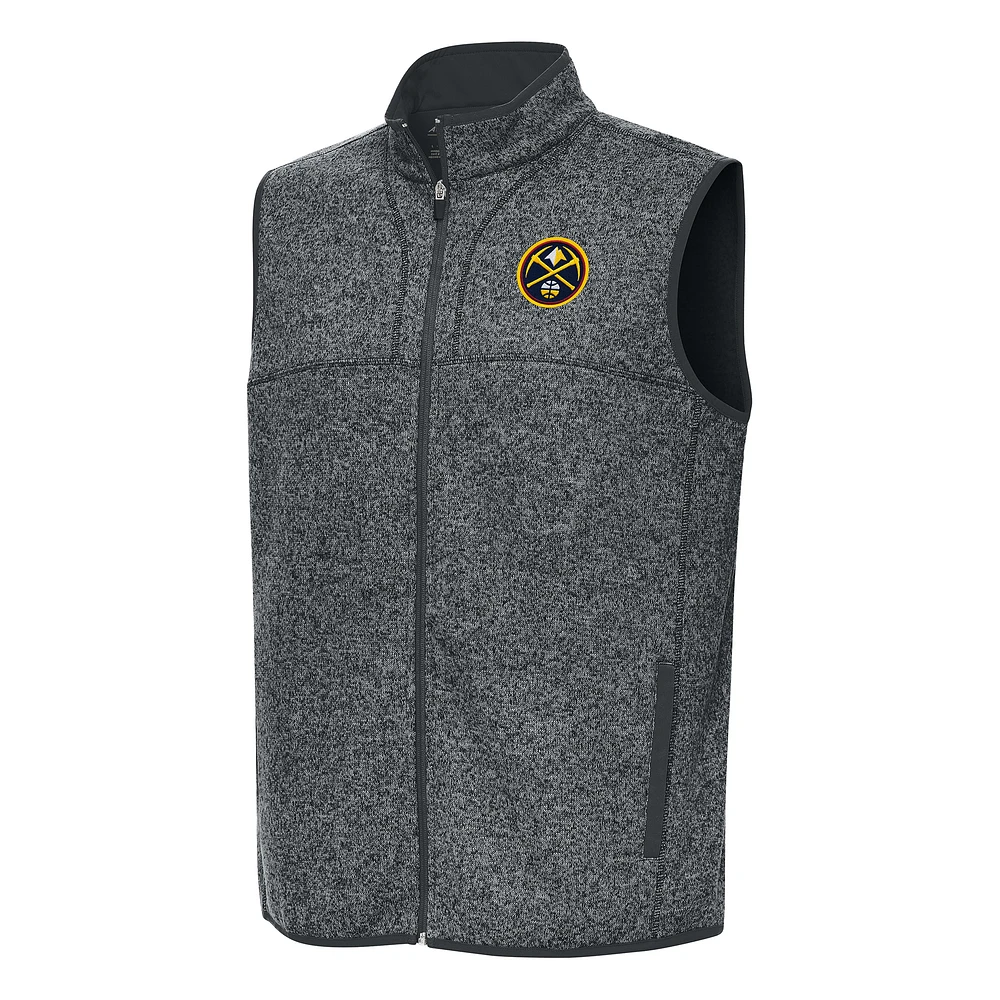 Men's Antigua Heather Charcoal Denver Nuggets Fortune Full-Zip Vest