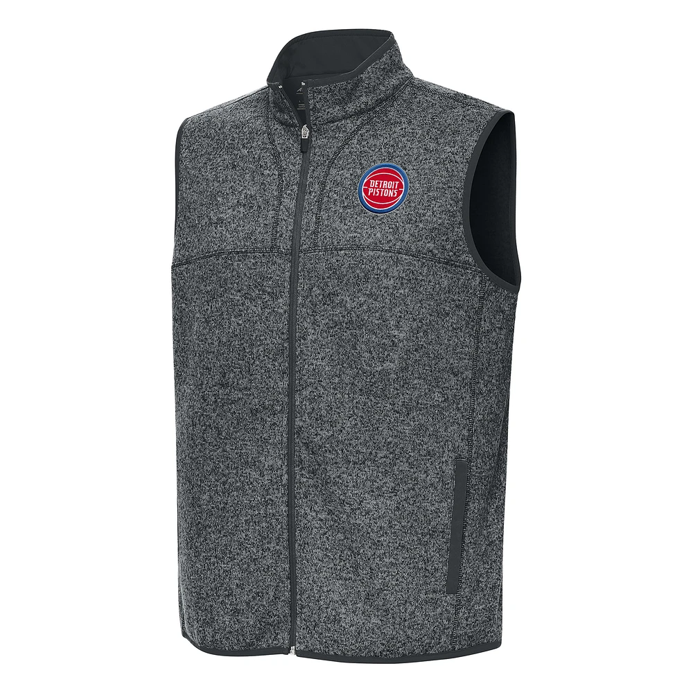 Men's Antigua Heather Charcoal Detroit Pistons Fortune Full-Zip Vest