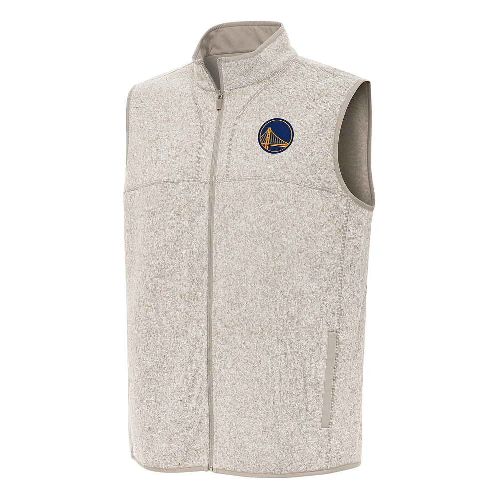 Men's Antigua Oatmeal Golden State Warriors Fortune Full-Zip Vest