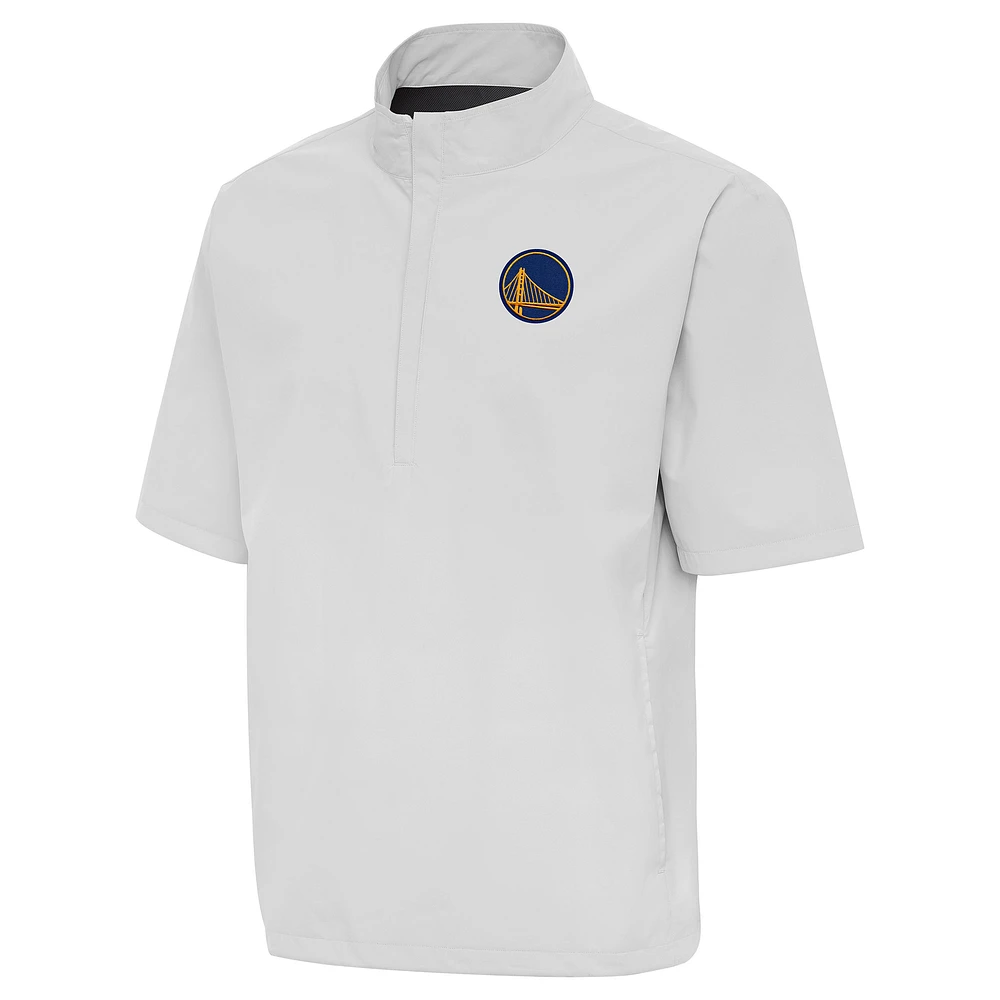 Men's Antigua Heather Gray Golden State Warriors Brisk Quarter-Zip Windbreaker