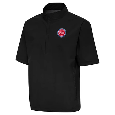 Men's Antigua  Black Detroit Pistons Brisk Quarter-Zip Windbreaker