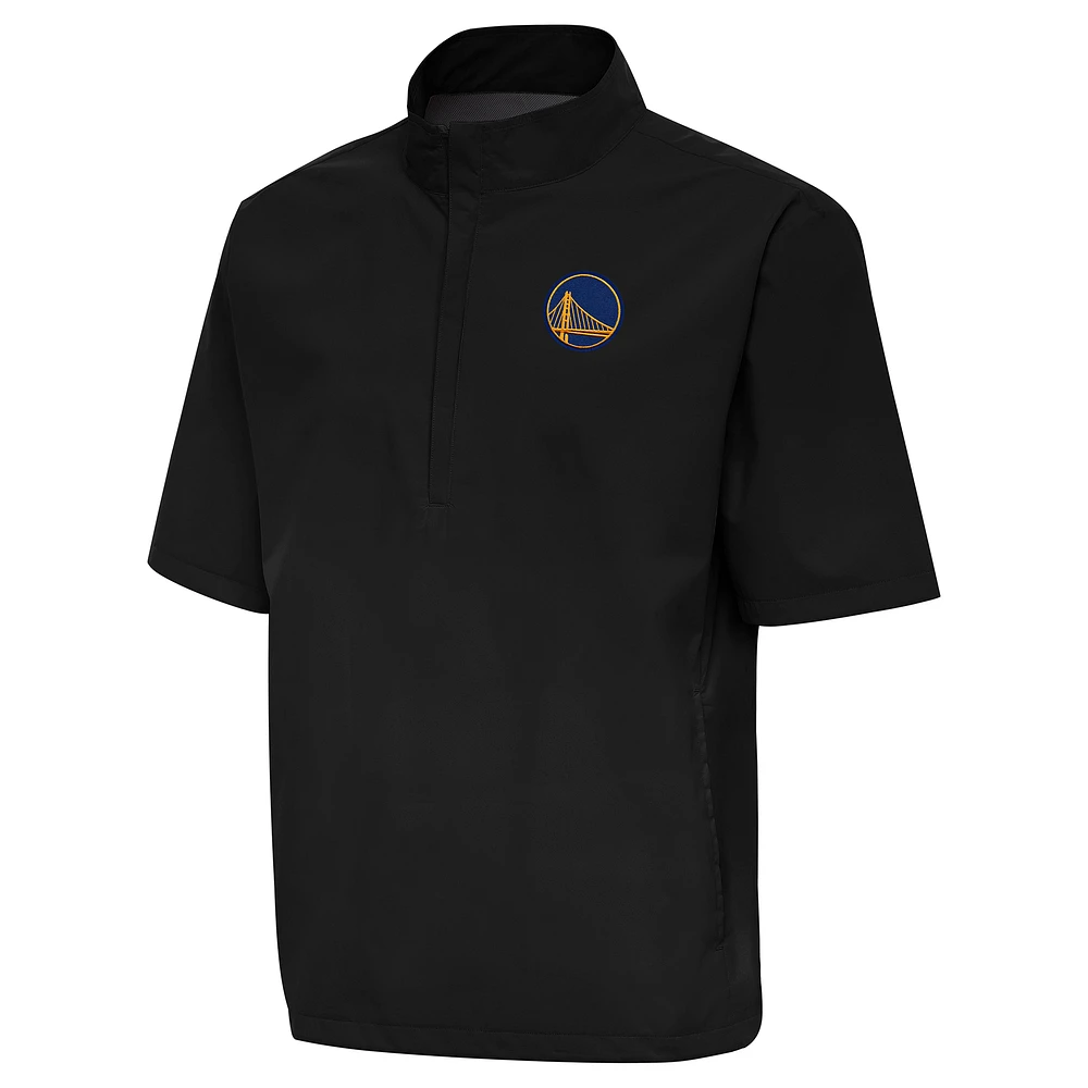 Men's Antigua Black Golden State Warriors Brisk Quarter-Zip Windbreaker