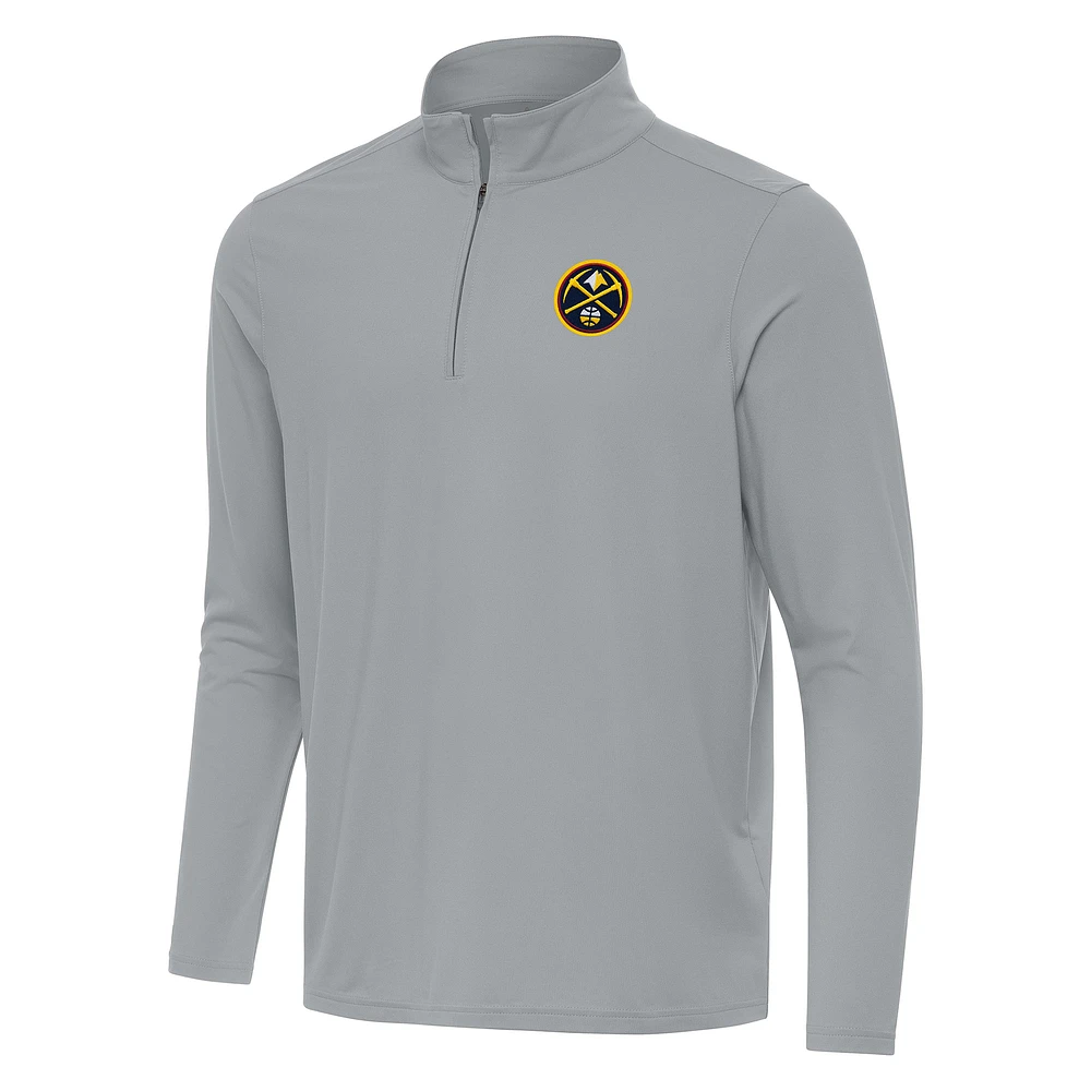 Men's Antigua Gray Denver Nuggets Intent Quarter-Zip Top