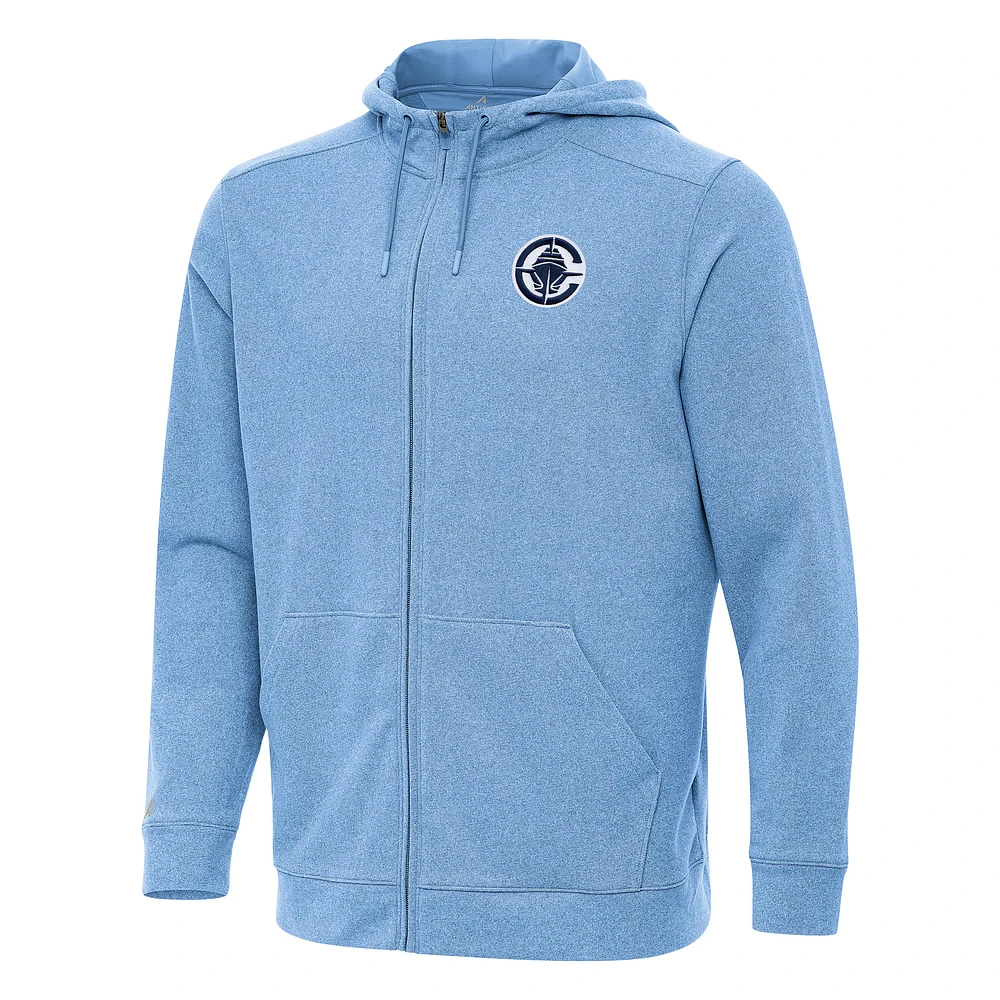 Men's Antigua Heather Powder Blue LA Clippers Effortless Full-Zip Hoodie Jacket