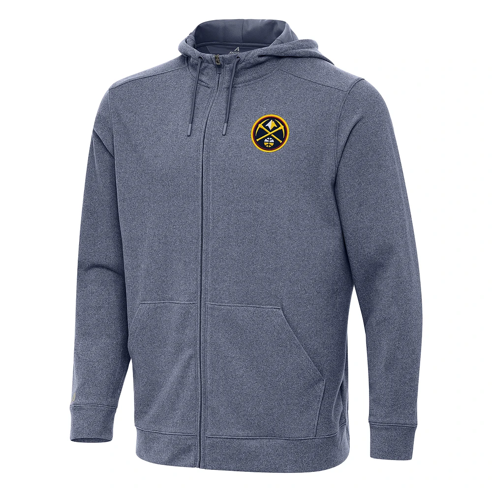 Men's Antigua Heather Navy Denver Nuggets Effortless Full-Zip Hoodie Jacket