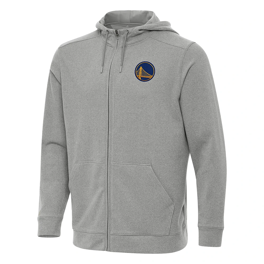 Men's Antigua Heather Gray Golden State Warriors Effortless Full-Zip Hoodie Jacket