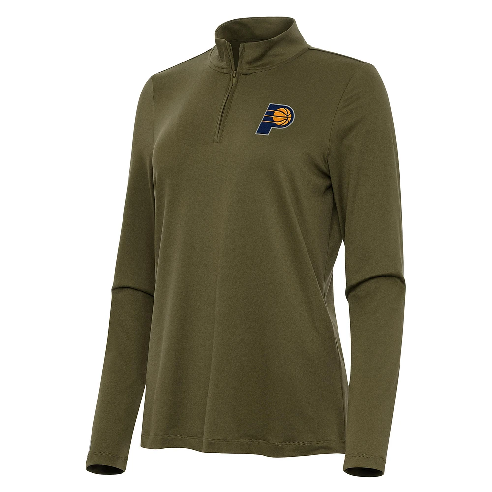 Women's Antigua Olive Indiana Pacers Reprocess Quarter-Zip Top