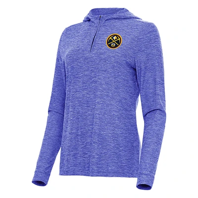 Women's Antigua Heather Blue Denver Nuggets Daybreak Quarter-Zip Hoodie