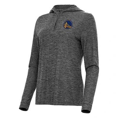 Women's Antigua Heather Black Golden State Warriors Daybreak Quarter-Zip Hoodie