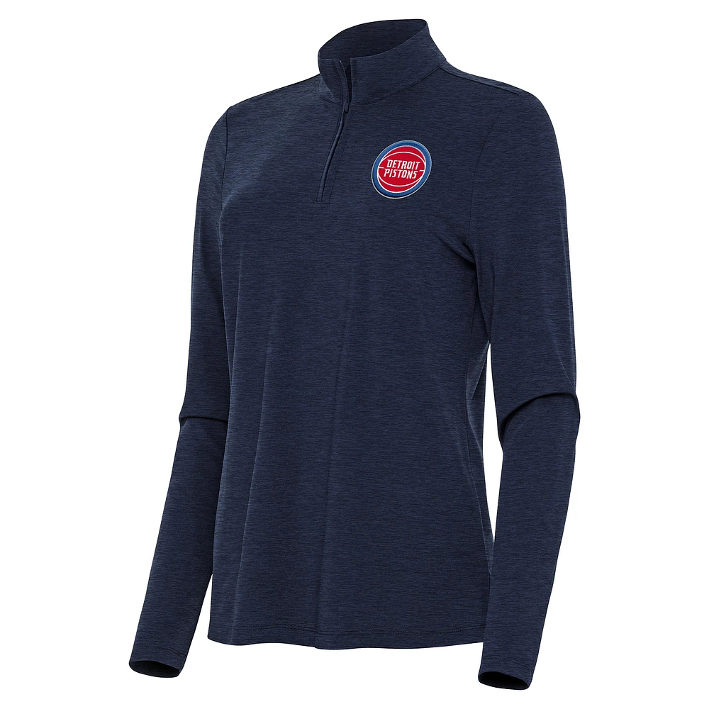 Women's Antigua Heather Navy Detroit Pistons Bright Quarter-Zip Top